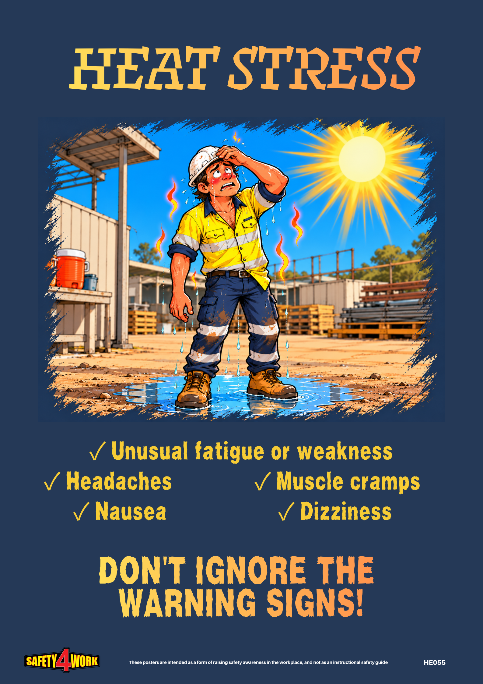 Heat Stress Safety Poster | Recognise the Warning Signs – HE055