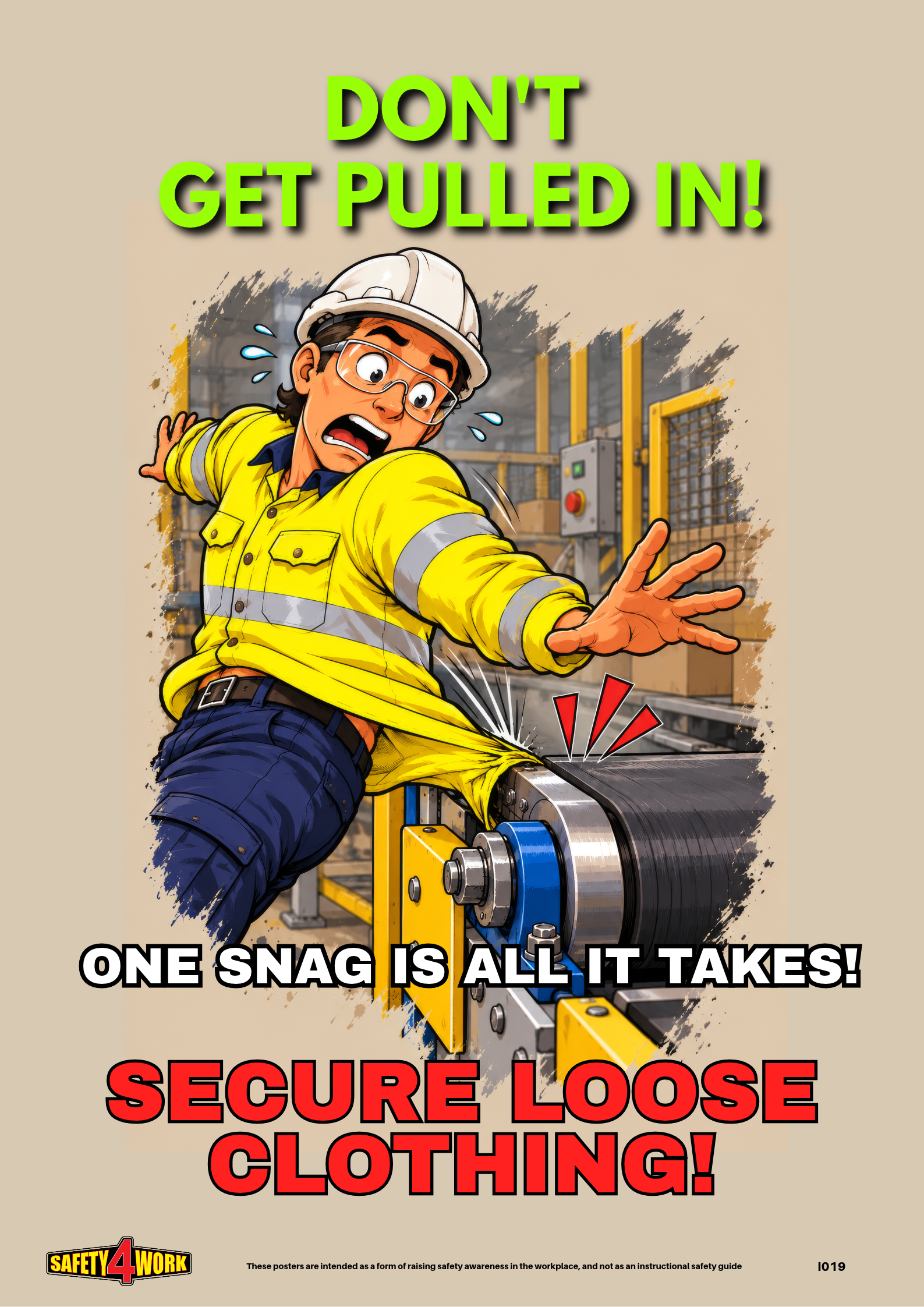 Conveyor Entanglement Safety Poster | Secure Loose Clothing – I019