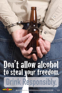 DON'T ALLOW ALCOHOL TO STEAL YOUR FREEDOM. DRINK RESPONSIBLY. workplace safety poster