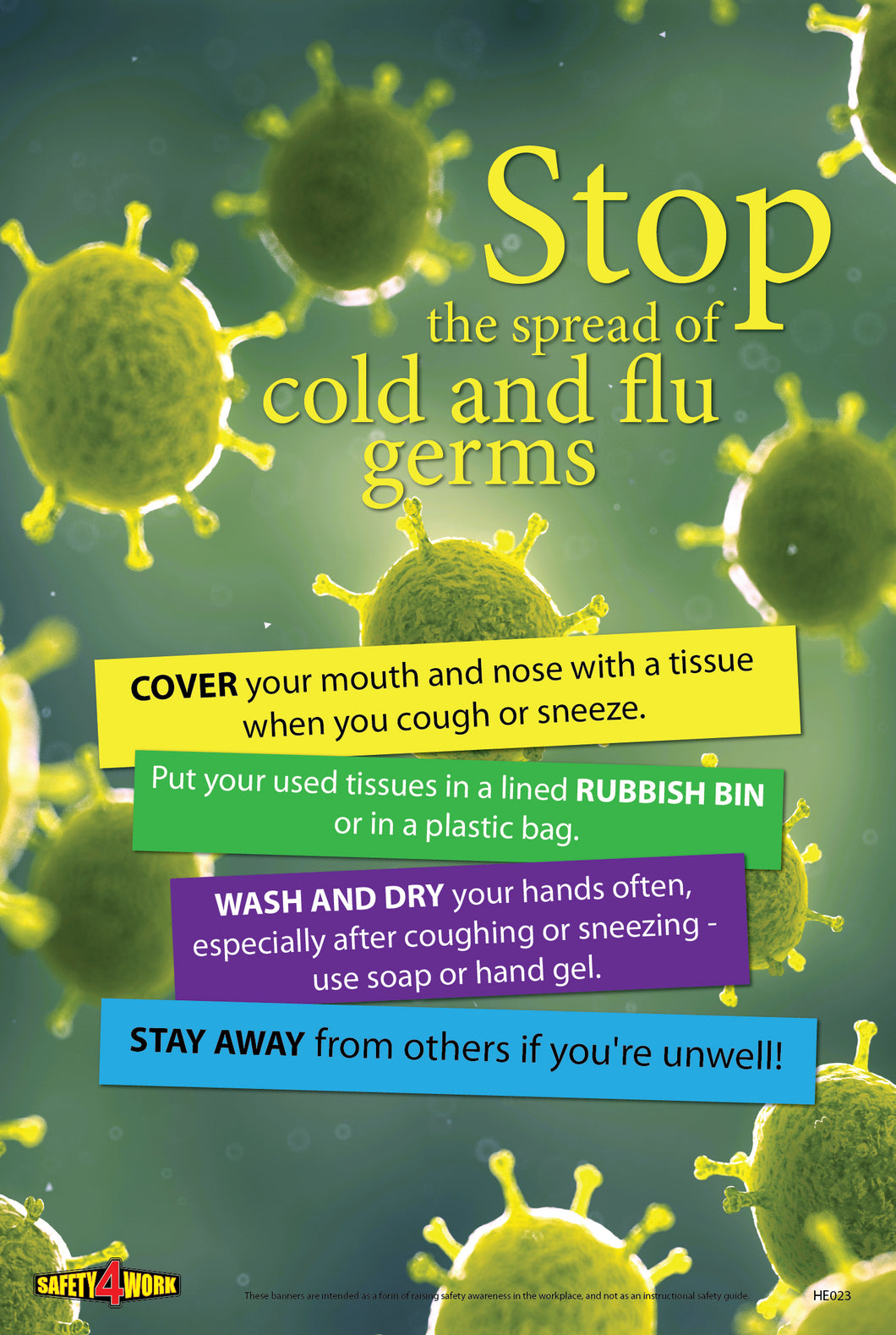 STOP THE SPREAD OF COLD AND FLU GERMS, Workplace safety poster
