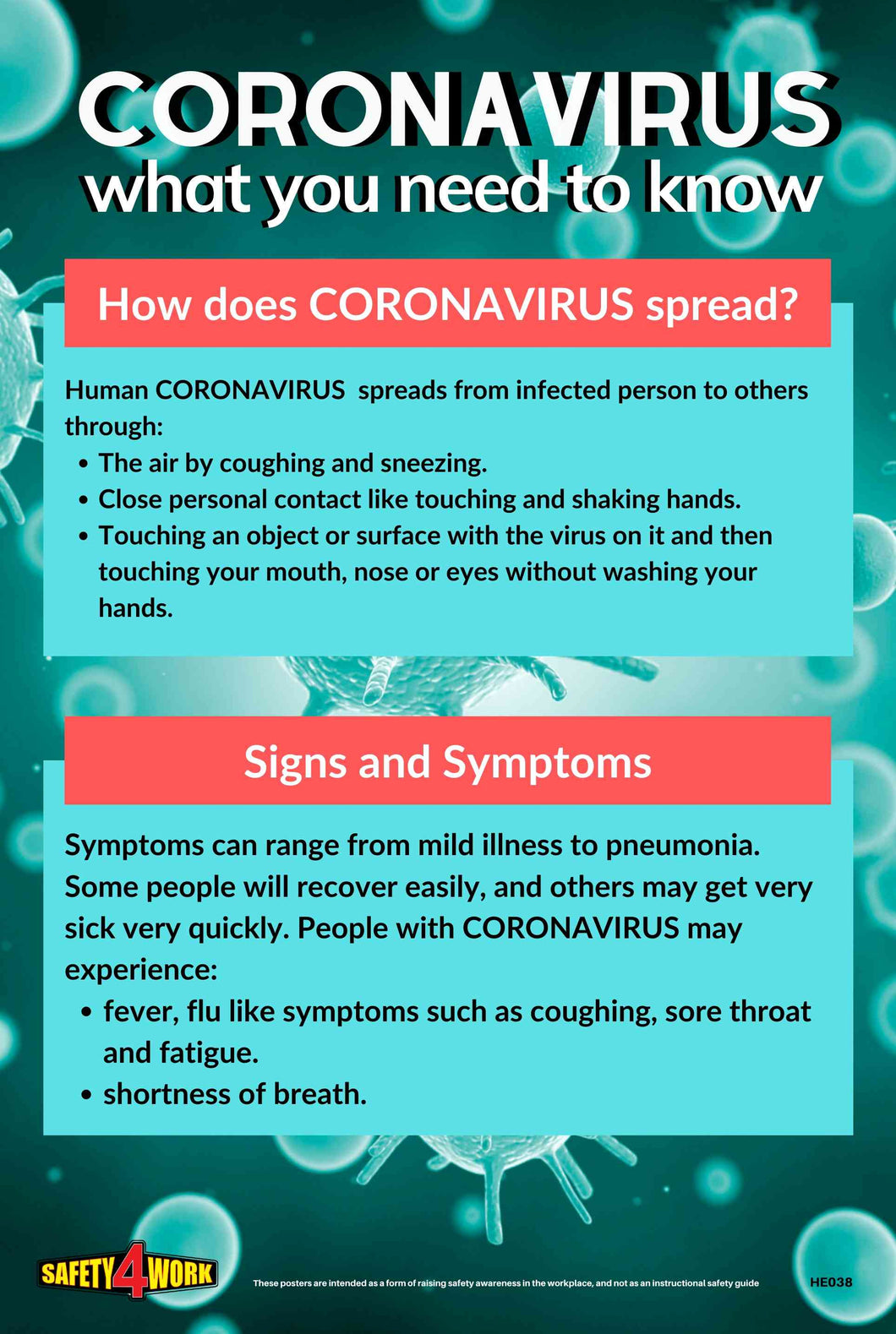 CORONAVIRUS- WHAT YOU NEED TO KNOW A4 POSTER- FREE DIGITAL DOWNLOAD(PDF)