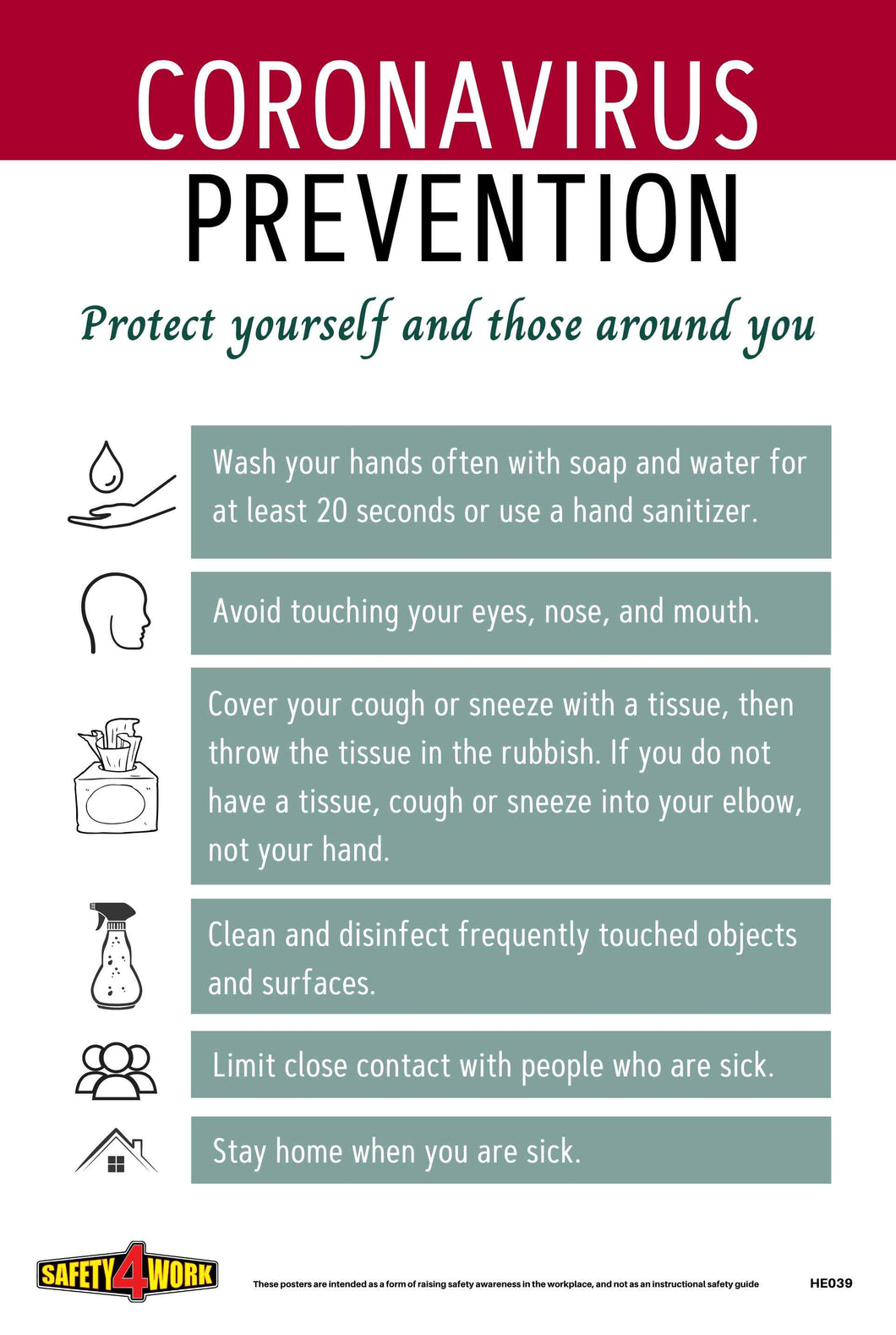CORONAVIRUS PREVENTION- PROTECT YOURSELF AND THOSE AROUND YOU A4 POSTER- FREE DIGITAL DOWNLOAD(PDF)